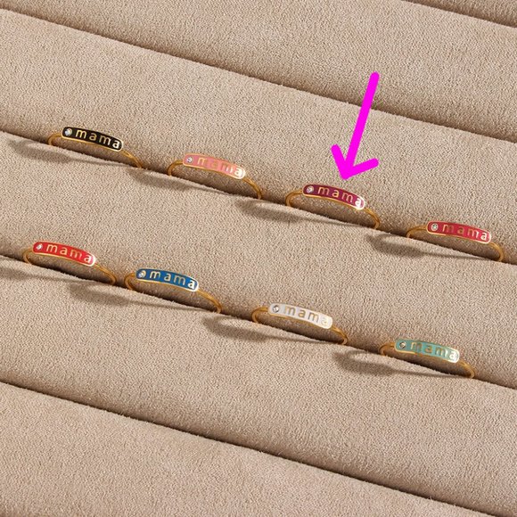 Dark Pink‎ Enamel Mama Adjustable Zircon Stackable Ring 18k Gold Plated S… - Picture 4 of 5